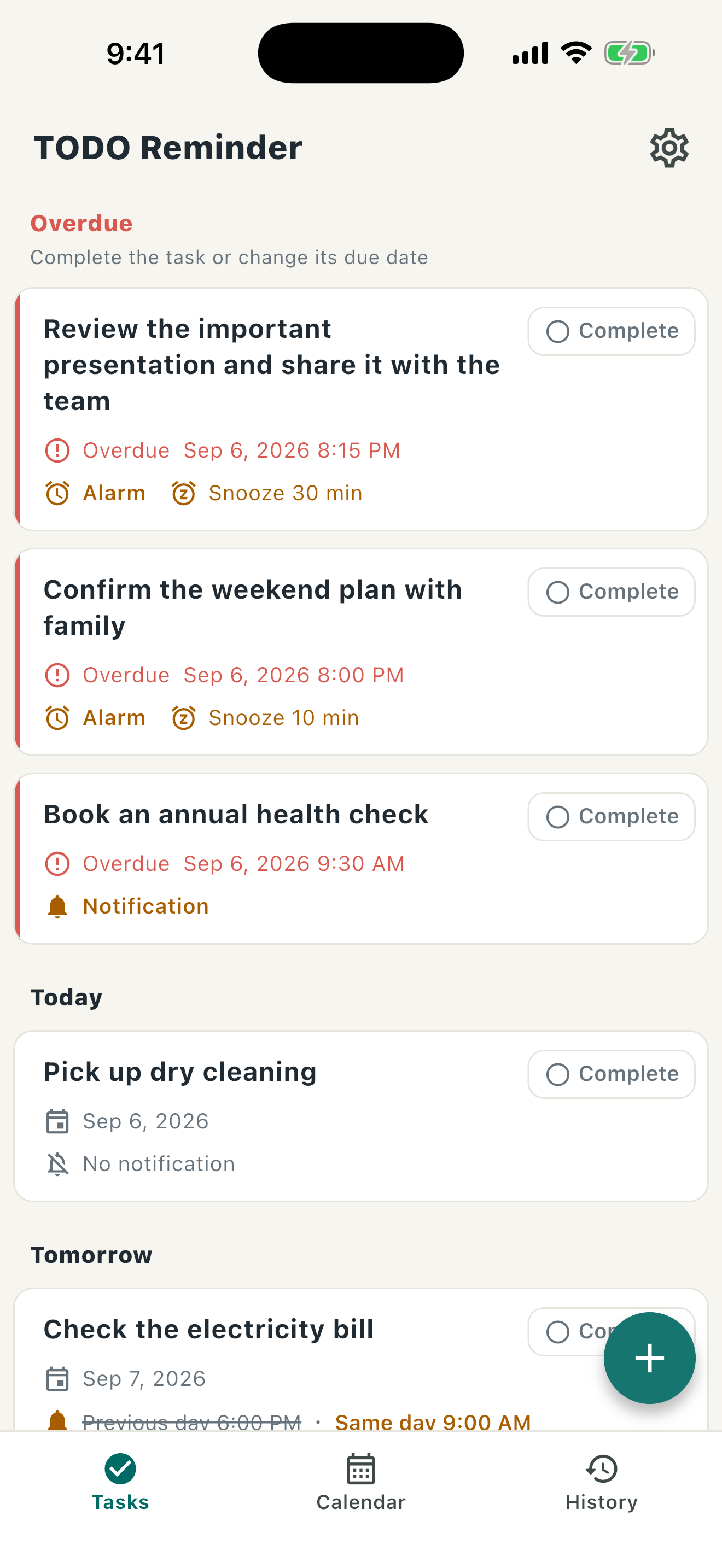 Task list in TODO Reminder